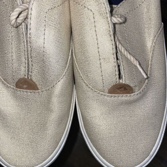 Sperry Crest Edge Metallic Sneakers Women’s Sz 8.5 Lace Up Oatmeal Cushion Beige - Picture 10 of 11